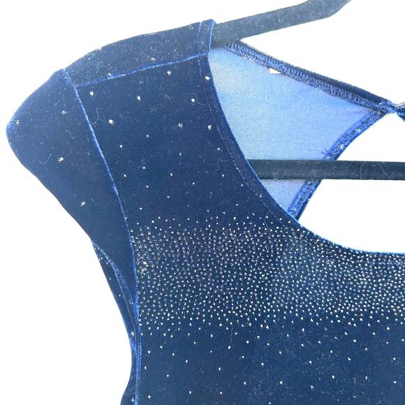 Vintage Y2K Celestial Velvet Blue Sparkly Whimsygoth Backless Mini Dress Small - Picture 5 of 8